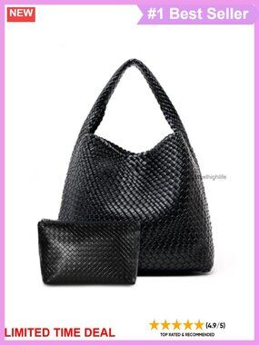 Woven Leather Tote Bag for Women with Clutch Woven Purse Handbag